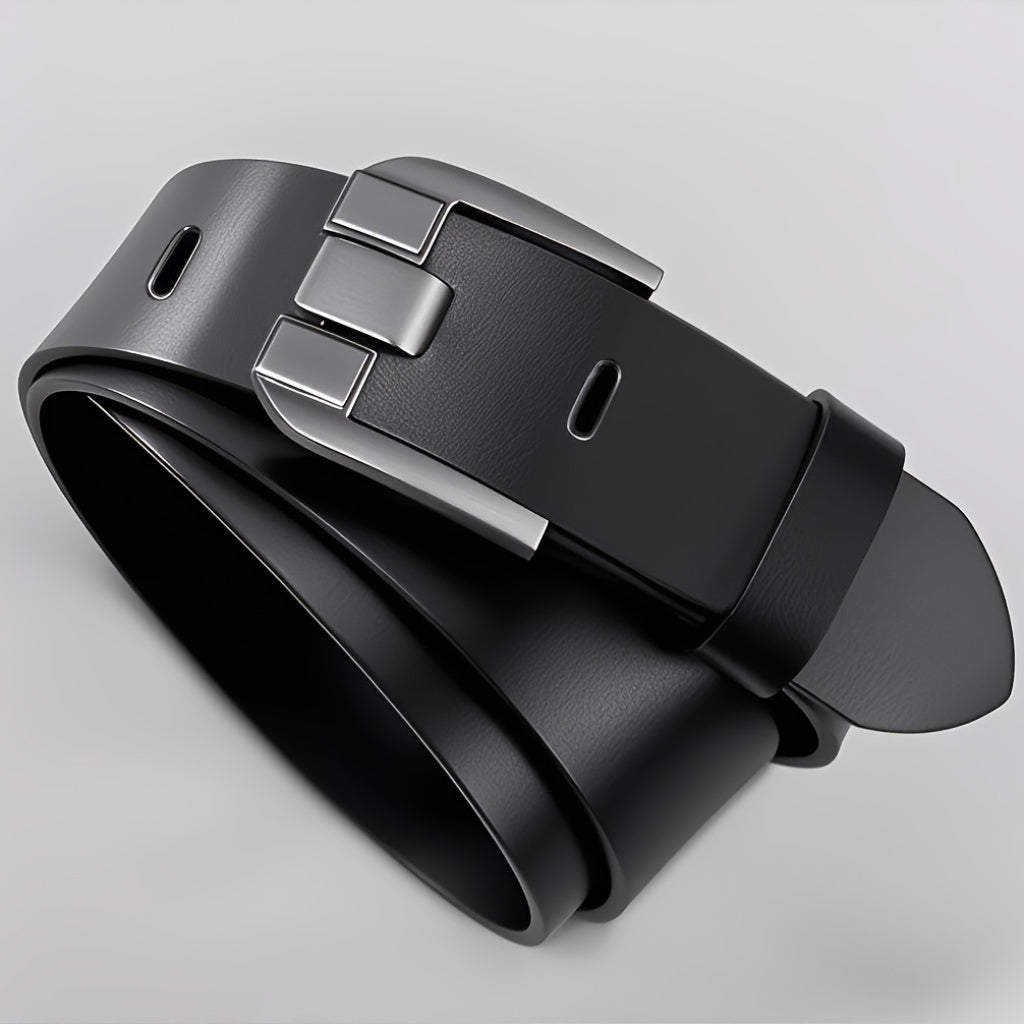 Men'S Genuine Leather Belt with Alloy Buckle - Elegant Black Design, Medium Width for Business & Casual Wear, Sweat-Resistant, Durable Alloy Buckle, Perfect for Waist Size, All-Season Use, Ideal for Jeans & Formal Attire, For