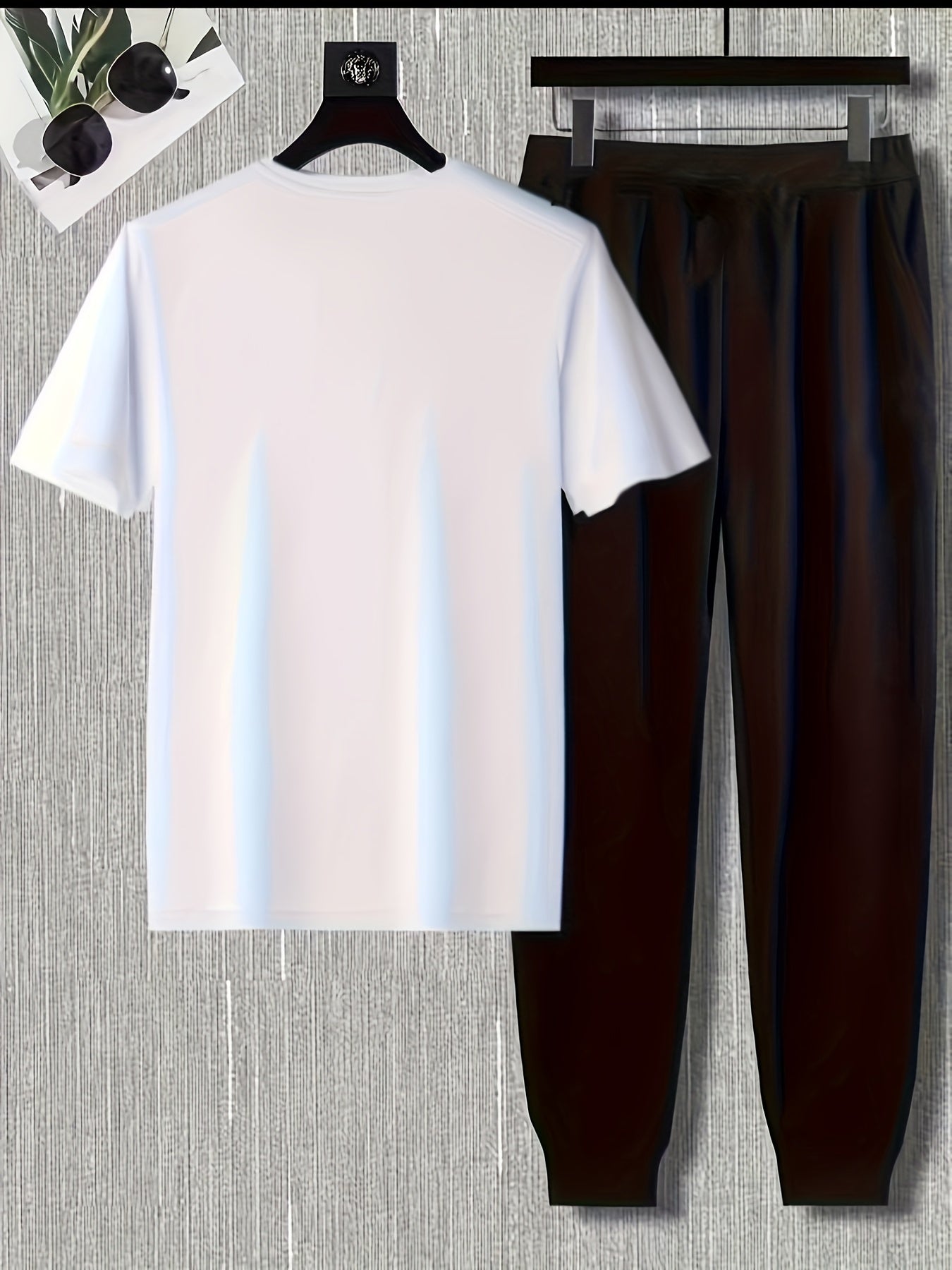 Men's Casual Fashion HNG Letter Print T-Shirt & Drawstring Joggers Set - Polyester Blend, Stretchy, Summer Wear