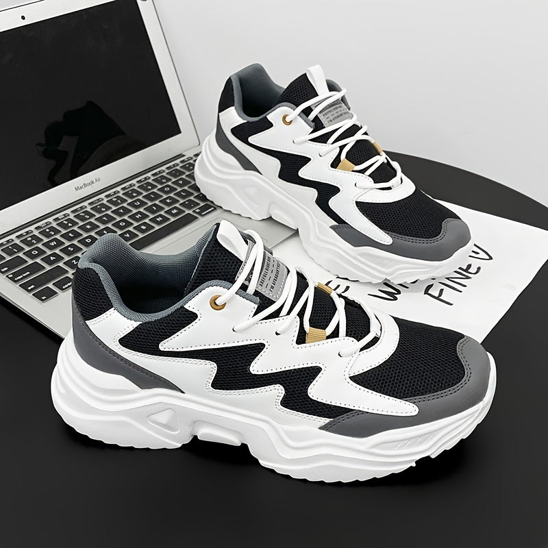 Men's Casual Sports Sneakers with Lace Closure, Breathable Mesh Upper, Solid Color, Low Top, Fabric Insole, EVA Sole, PU and Mesh Material, Ideal for Running, Exercise, Hiking, and Daily Wear