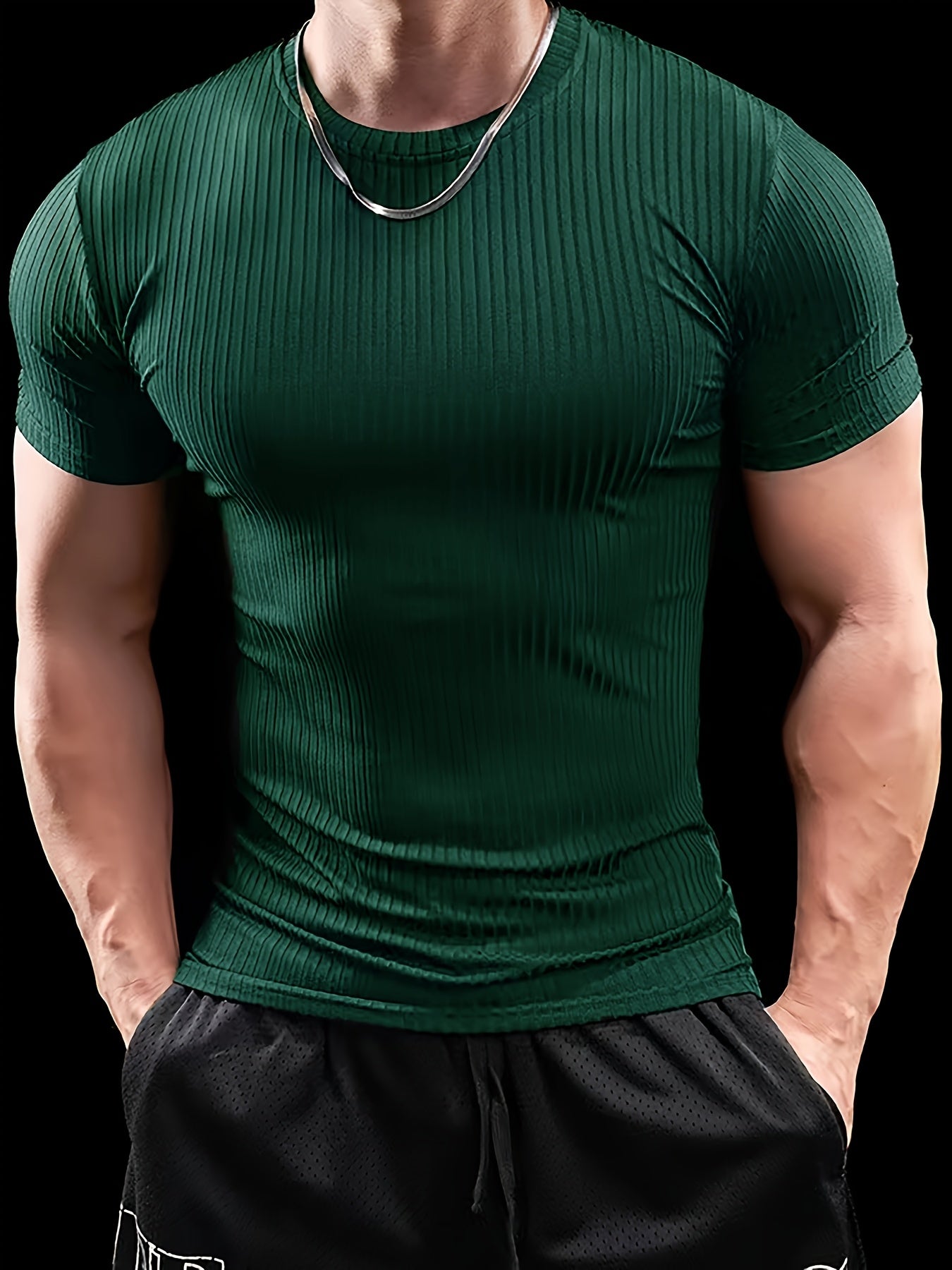 Men's Stretch Fit Short Sleeve T-Shirt - Breathable, Comfortable Polyester Blend, Solid Blue, Crew Neck, Casual & Sporty Style for Spring/Summer