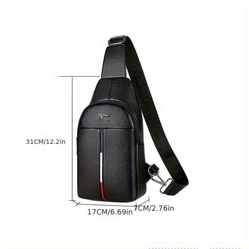 DARWNORO Men's Stylish PU Leather Sling Bag - Casual Shoulder & Crossbody Bag with Zipper Closure, Brown with White & Red Accents, Perfect for Daily Commute, Motorcycle Inspired Design, PU Leather Crossbody Bag