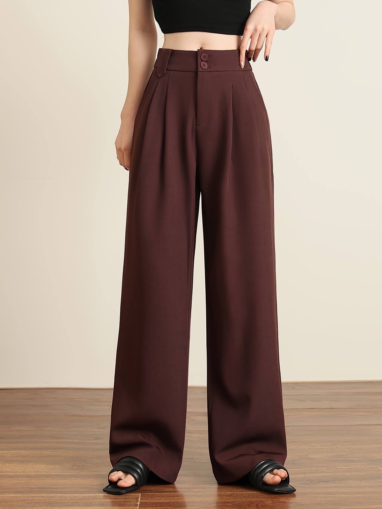 Solid Color Slim Straight Pants, Casual Women'S Long Trousers with Pockets And Buttons for Everyday Wear.