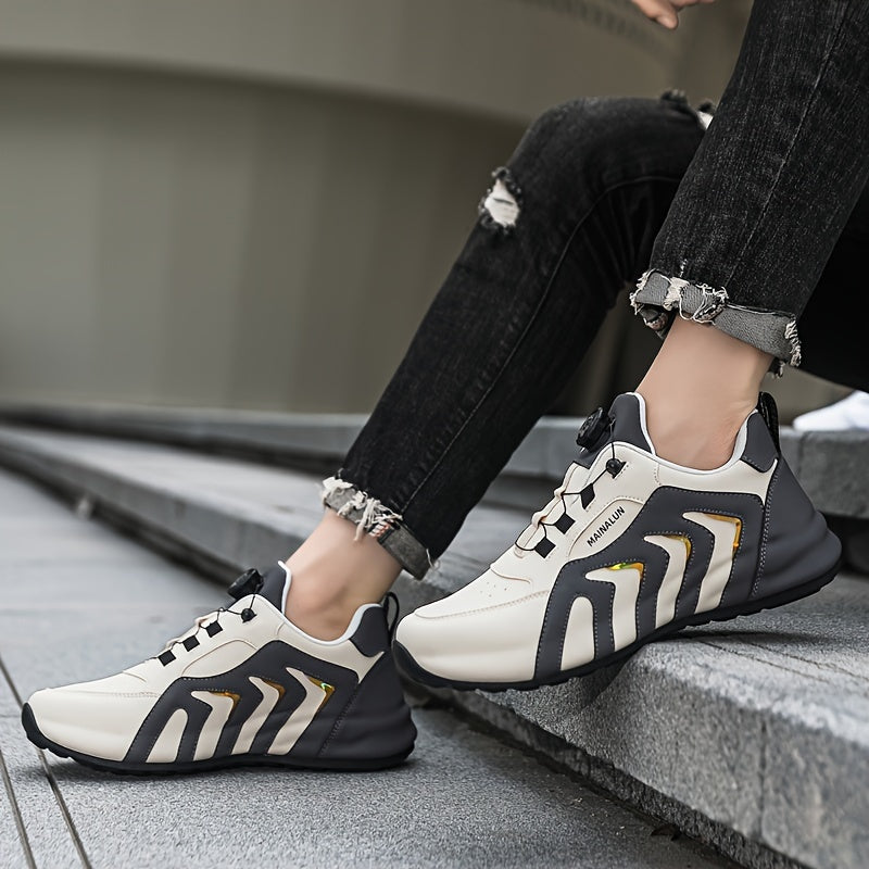 Men's Striped Casual Shoes Rotary Buckle Comfy Durable Outdoor Jogging Hiking Fishing, All Seasons