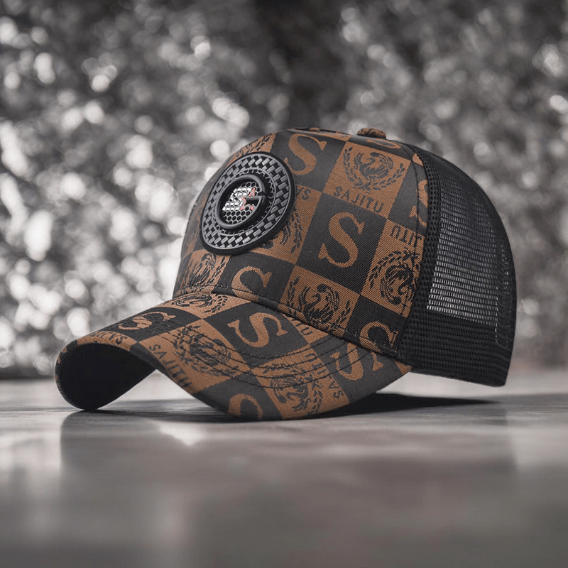 Retro Patchwork Embroidered Letter S Baseball Cap - Breathable Mesh Sun Hat for Men & Women, Checkered Duckbill Design, Summer Outdoor Fashion Hat with Wide Brim, Patches for Hats