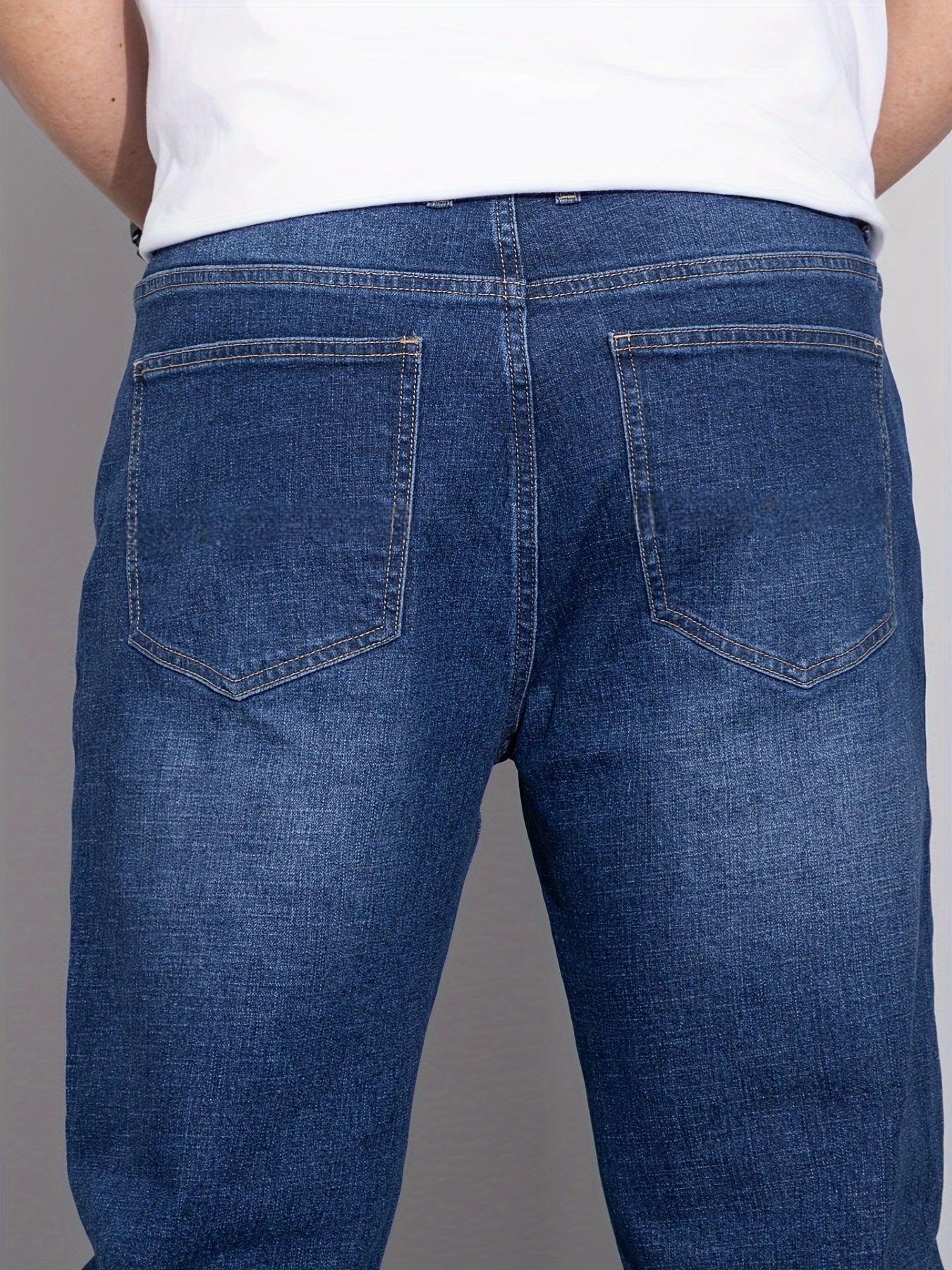 Men's Plus Size Loose Fit Stretchy Cotton Denim Pants, Lightweight Business Casual Jeans For All Seasons