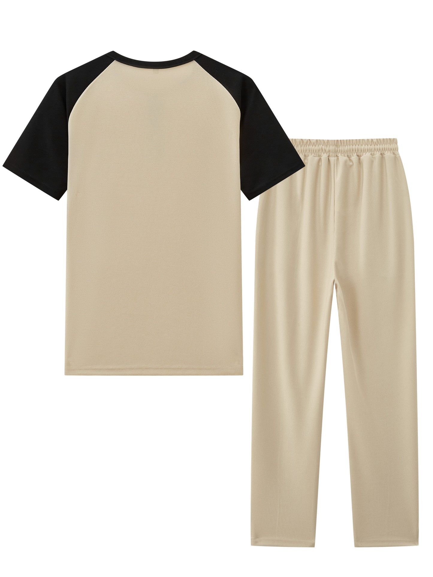 Men's Casual Mixed Color Spliced Set: Shirt and Drawstring Pants, Clean and Comfortable