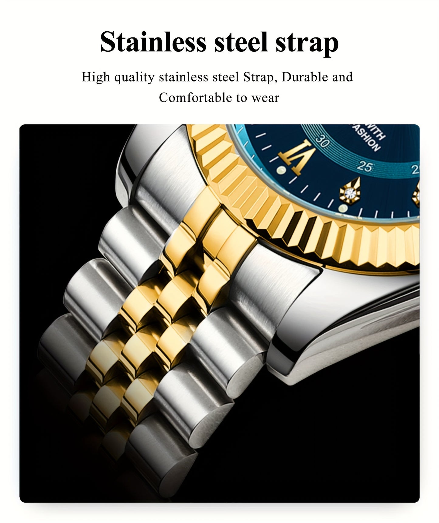 POEDAGAR Luxury Men'S Quartz Watch - Waterproof, Luminous, Stainless Steel Band, Blue & Golden Accents, Date & Week Display, Casual Elegant Timepiece with Backpack Clasp