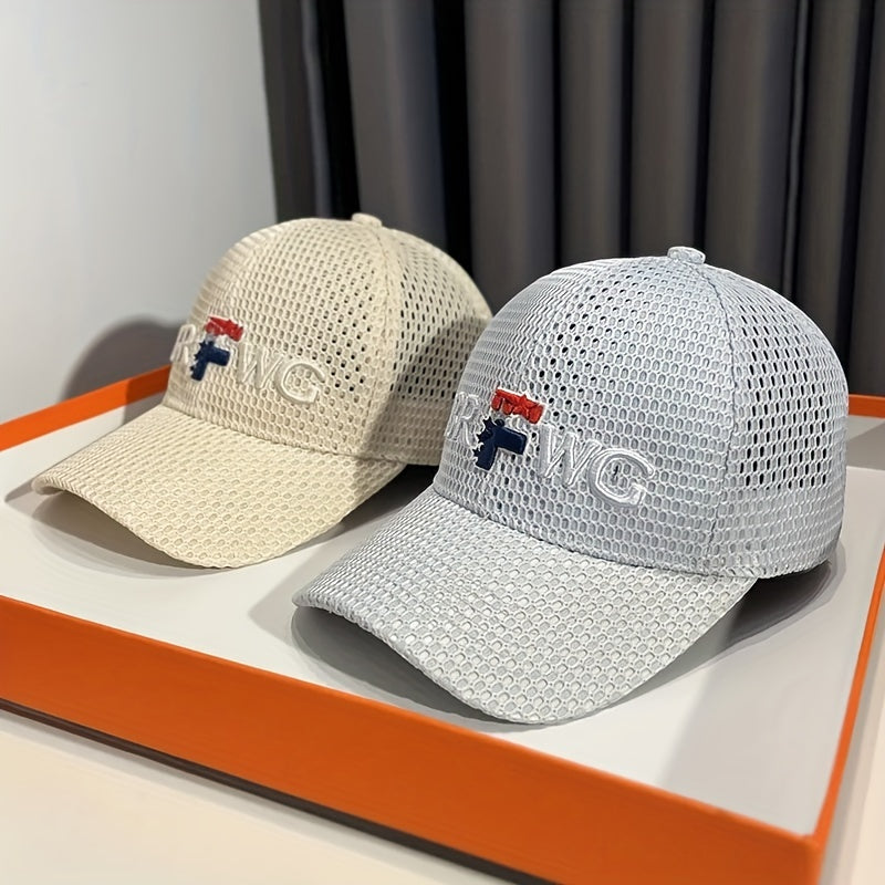 Breathable Mesh Baseball Cap Unisex Embroidered Letter Casual Style Polyester Hat Lightweight Solid Color Adjustable Sun Cap for Outdoor