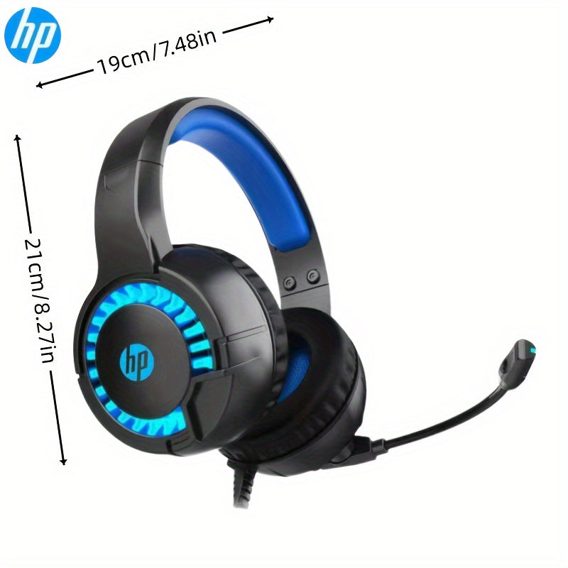 HP Headphone DHE-8011, Desktop Laptop All-In-One Can Be Used, 3.55Mm And Usb Interface, Wired Microphone Game Headset, Cool Light Effect, Noise Reduction, Stereo Sound Effect, Ear Cup Comfortable And Soft, High-End Fashion De
