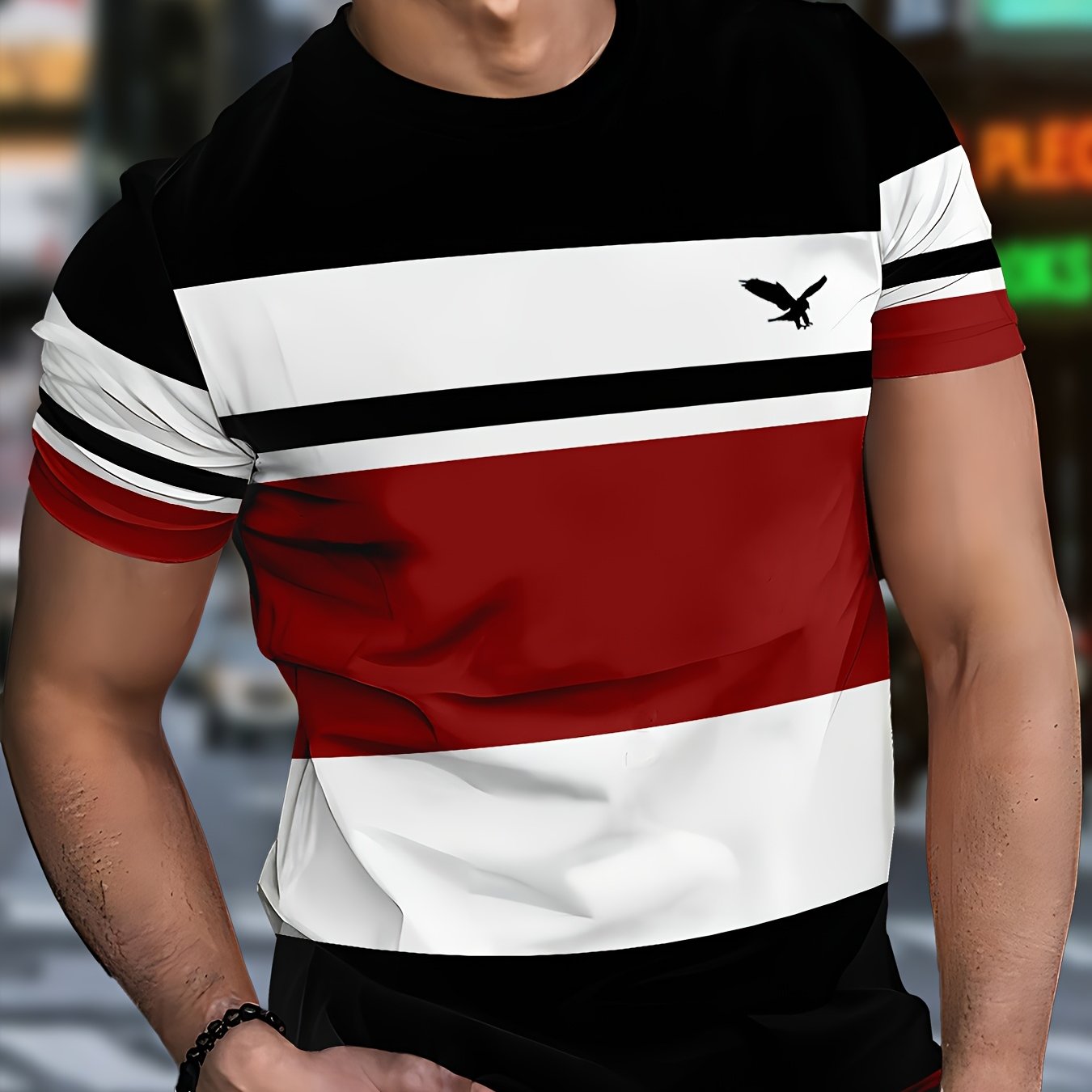 Men's 3D Digital Print Short Sleeve T-Shirt - Bold Striped Color Block Design, Breathable Round Neck, Lightweight All-Season Casual Tee, Machine Washable, Everyday Outfit, Modern Fashion, Durable Tee, Printed Shirt, Streetwea