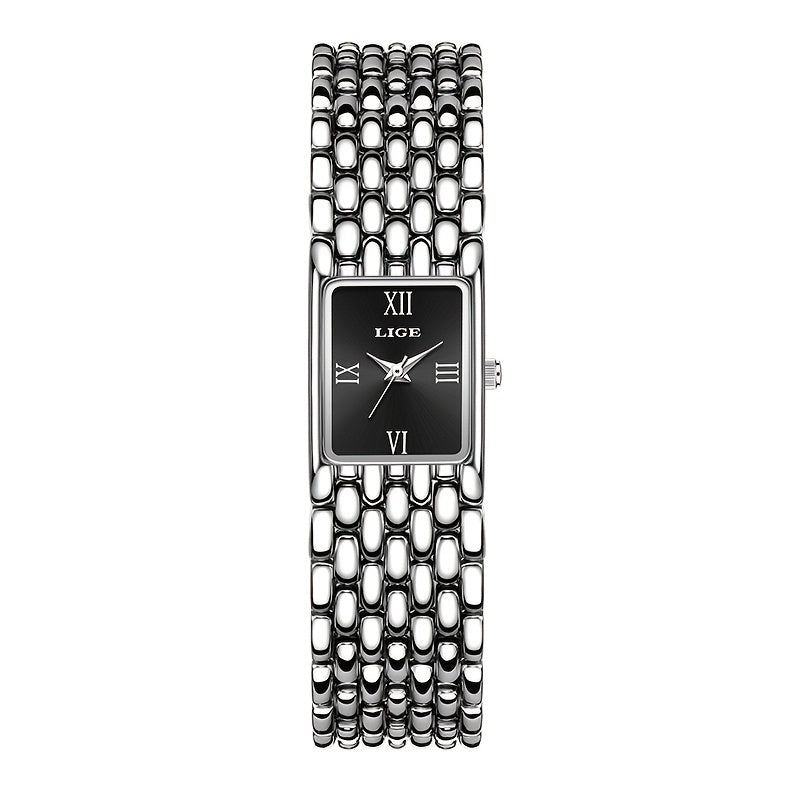 LIGE Women'S Luxury Quartz Watch - Stainless Steel Band, Blue Dial with Roman Numerals, Elegant Fashion Timepiece for Casual or Sporty Wear, Elegant Timepiece | Sleek Watch Design | Alloy Watch Case