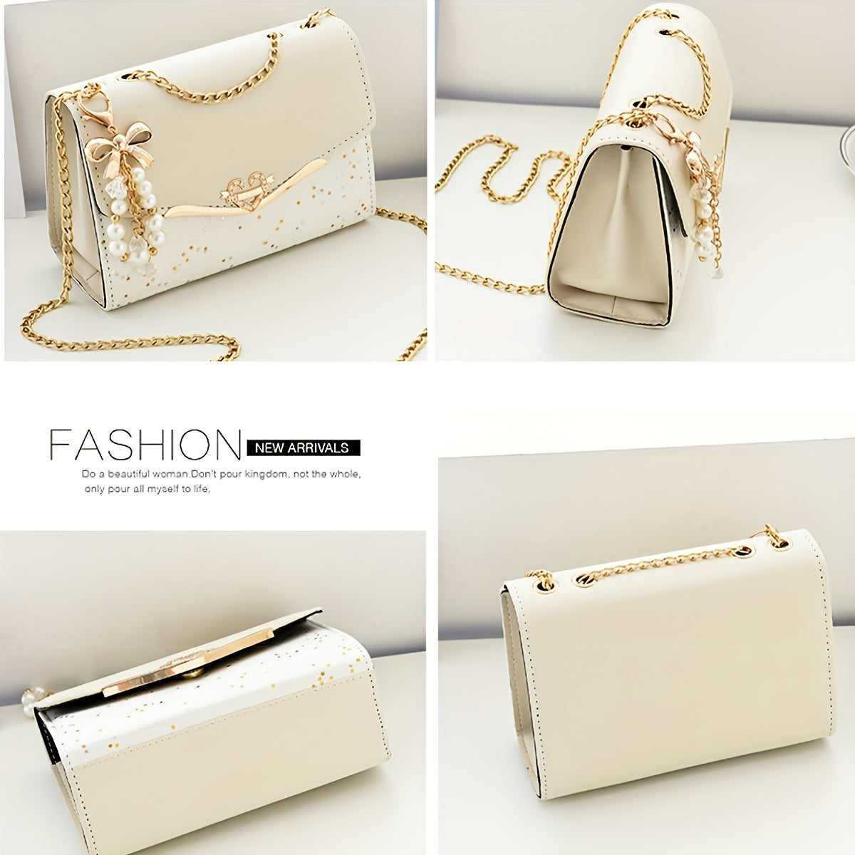 Fashionable Bohemian Beige PU Crossbody Bag with Tassel Charm - Urban Style Flap Shoulder Bag with Metal Chain Strap, Lightweight and Portable for Shopping, Office, College, Travel - Ideal Gift for Women, Occasion Theme, Vale