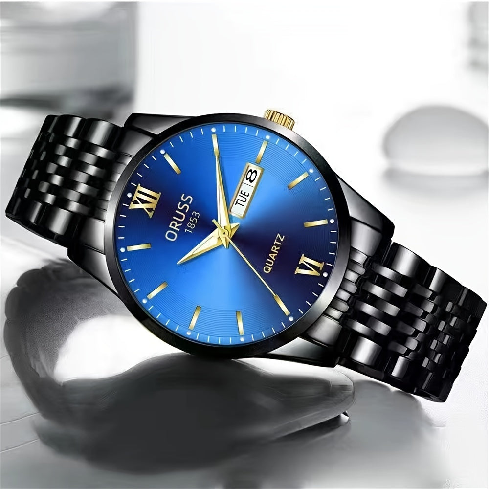 Men's watch calendar high-grade handsome fashion new trend steel watch jazz gentleman all Men's watch