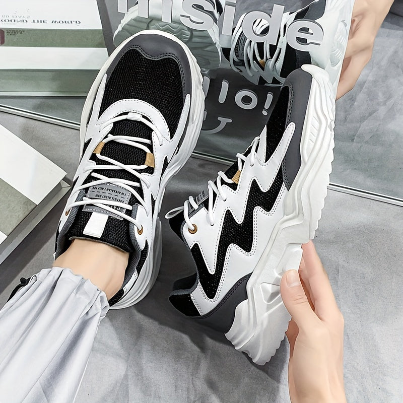 Men's Casual Sports Sneakers with Lace Closure, Breathable Mesh Upper, Solid Color, Low Top, Fabric Insole, EVA Sole, PU and Mesh Material, Ideal for Running, Exercise, Hiking, and Daily Wear