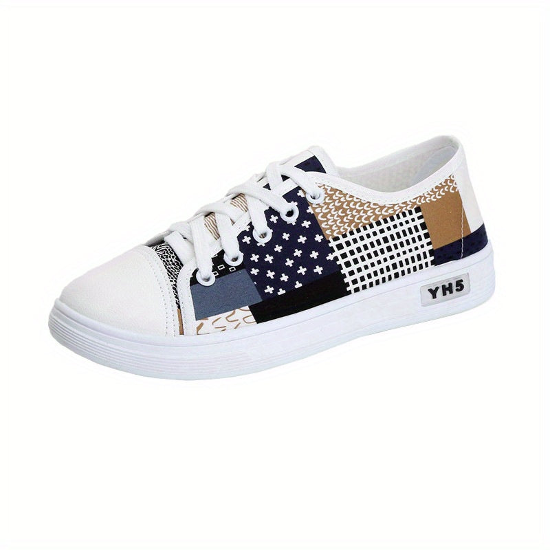 Women'S Lightweight Breathable Casual Sneakers - Comfortable Low-Top Lace-Up Shoes with Soft Fabric Lining, Durable Rubber Sole & Stylish White & Navy Blue Design for Spring/Summer Casual Attire, Ladies Sneakers, Everyday Foo