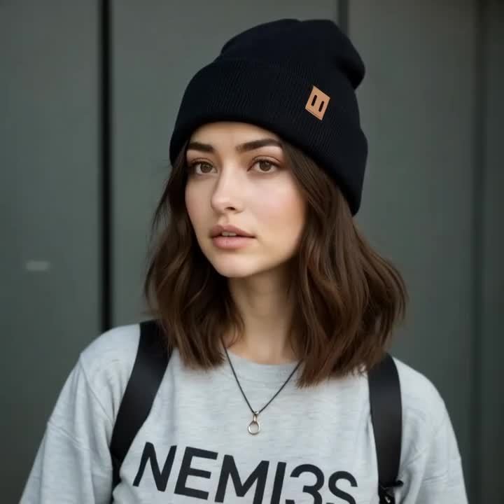 2pcs Fashion Faux Leather Label Knit Hat Set for Autumn and Winter, Outdoor Warm Ear Protection Knitted Cap Wholesale Lightweight Beanie