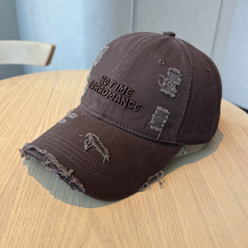 New Distressed Washed Baseball Cap for Women with Three-dimensional Letter Embroidery, Designed to Make You Look Smaller, Featuring a Trendy Street Style for Both Men And Women.