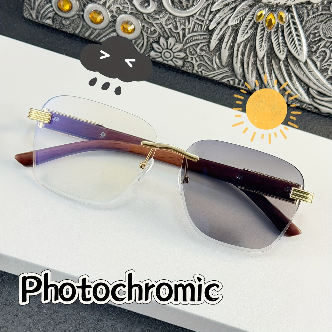 1pc of retro frameless photochromic fashionable glasses - suitable for both men and women, Y2K style, neutral and simple design - color changing lenses, suitable for daily use, very suitable for camping, makeup and dance part