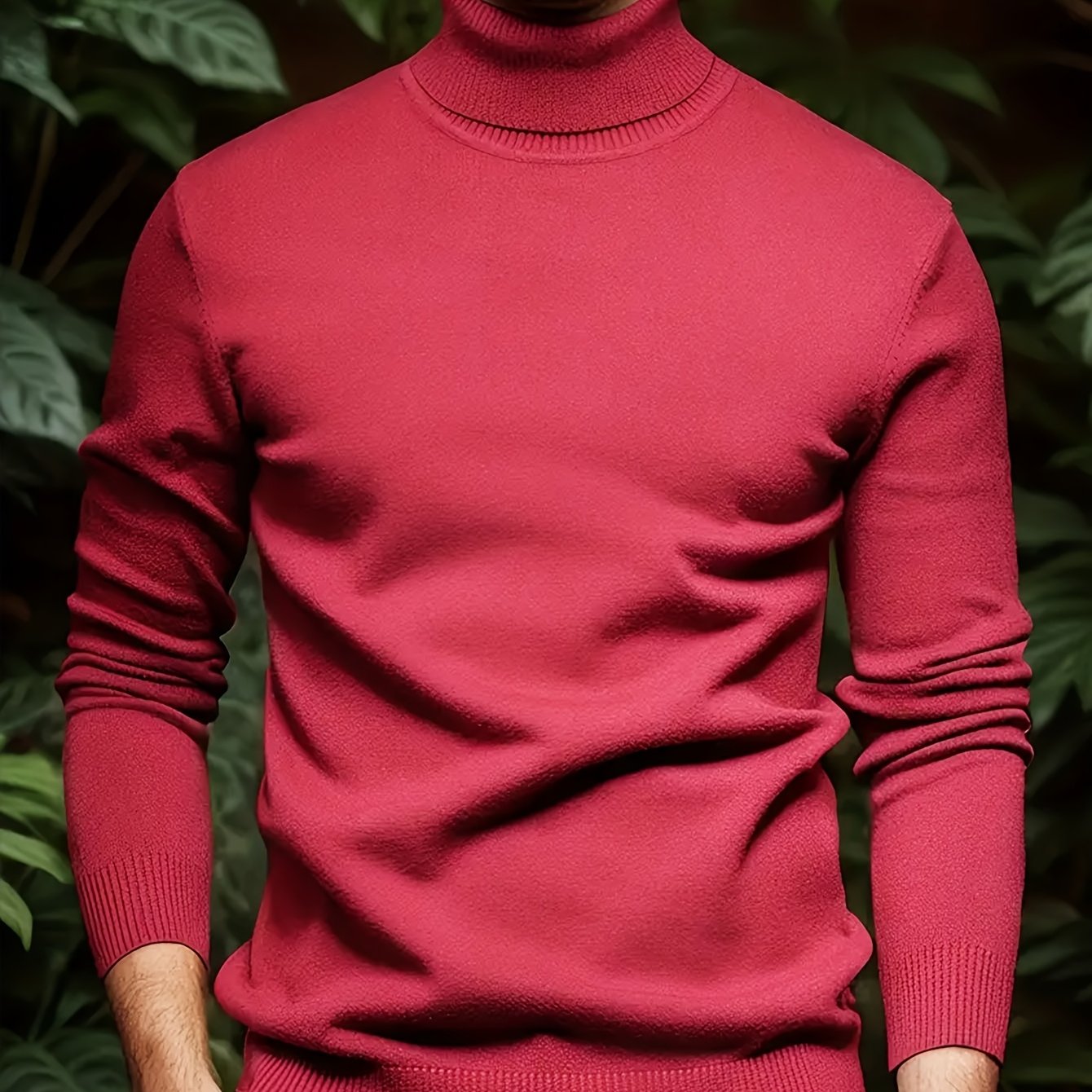Men's Sleek Light Blue Turtleneck Sweater - Casual Knit Pullover with Ribbed Cuffs, Long Sleeves for Fall/Winter, Soft Viscose Blend