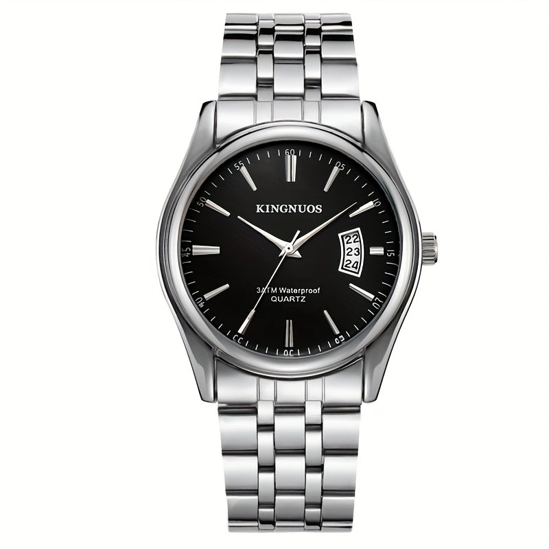 1pc New Fashion Stainless Steel Trendy High-end Atmosphere Luxury Elegant Business Travel Vacation Simple Versatile Men'S and Women'S Quartz Watch with Date