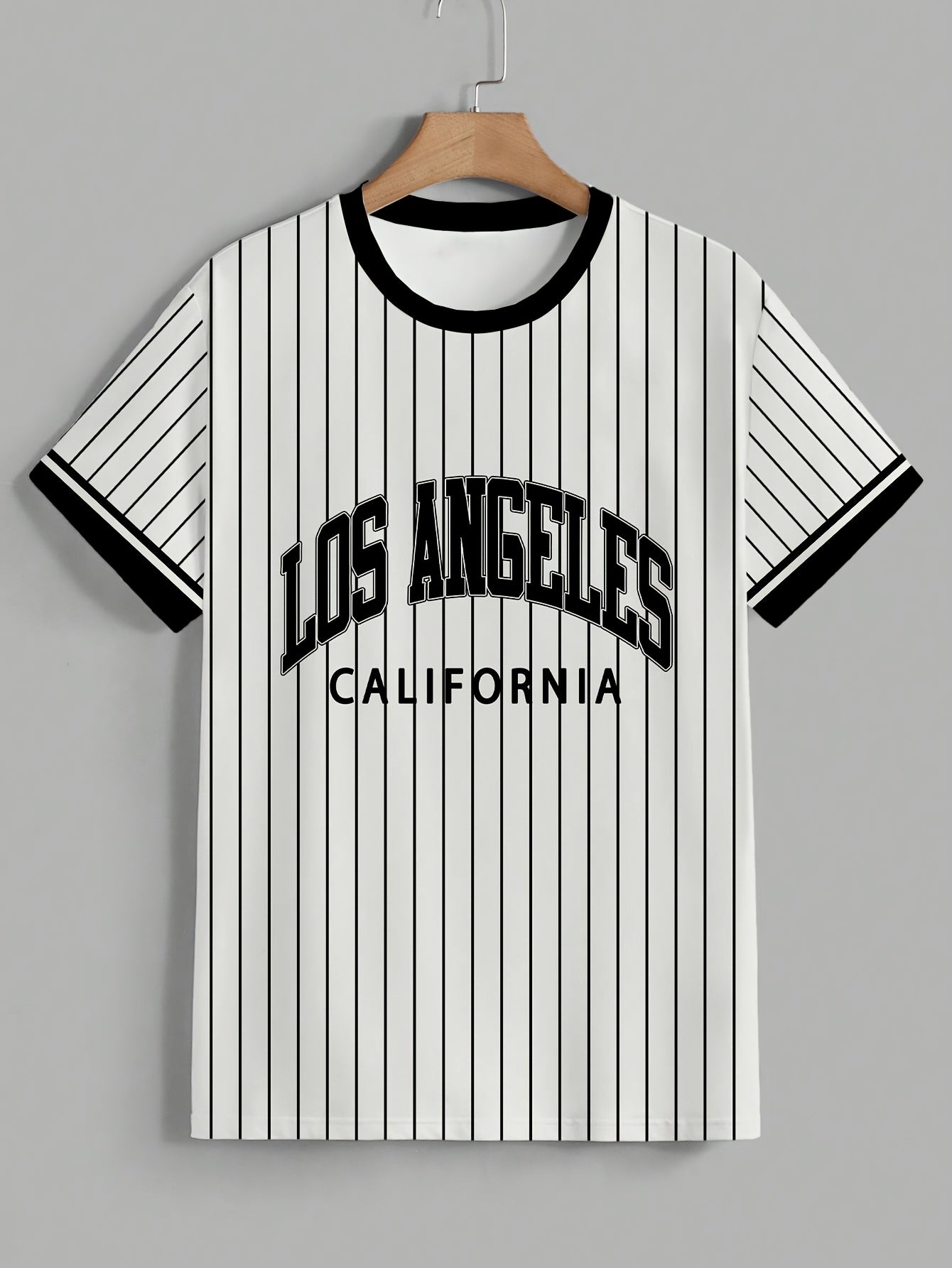 Men'S Los Angeles California Striped T-Shirt - Casual Short Sleeve Crew Neck, Breathable Summer Outdoor Sports Top, White with Black Letter Print, Regular Fit Tee for Casual Attire, Breathable Clothing | California Pride Shir