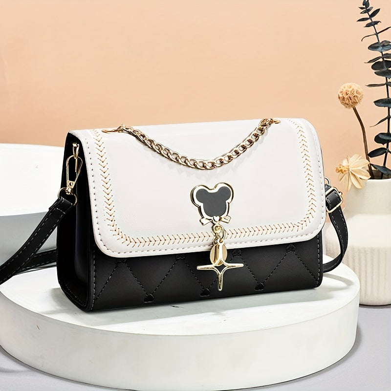 Fashion Crossbody Bag, Women's Embroidery Flap Purse, Chain Decor Shoulder Bag