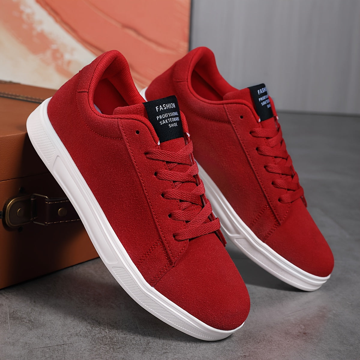 Men's Trendy Solid Skate Shoes, Comfy Non Slip Casual Lace Up Sneakers For Men's Outdoor Activities