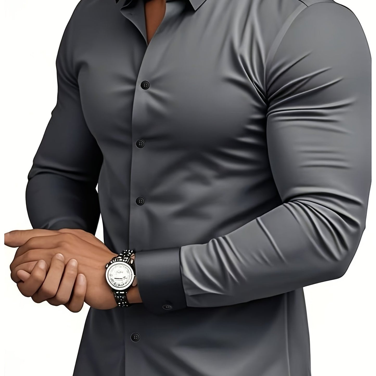 Men's Classic Solid Color Long Sleeve Dress Shirt - Regular Fit Point Collar, Non-Stretch Fabric for Office, Business & Casual Wear, All-Season Versatile Wardrobe Staple, Everyday Comfort, Sleek Appearance, Easycare Material