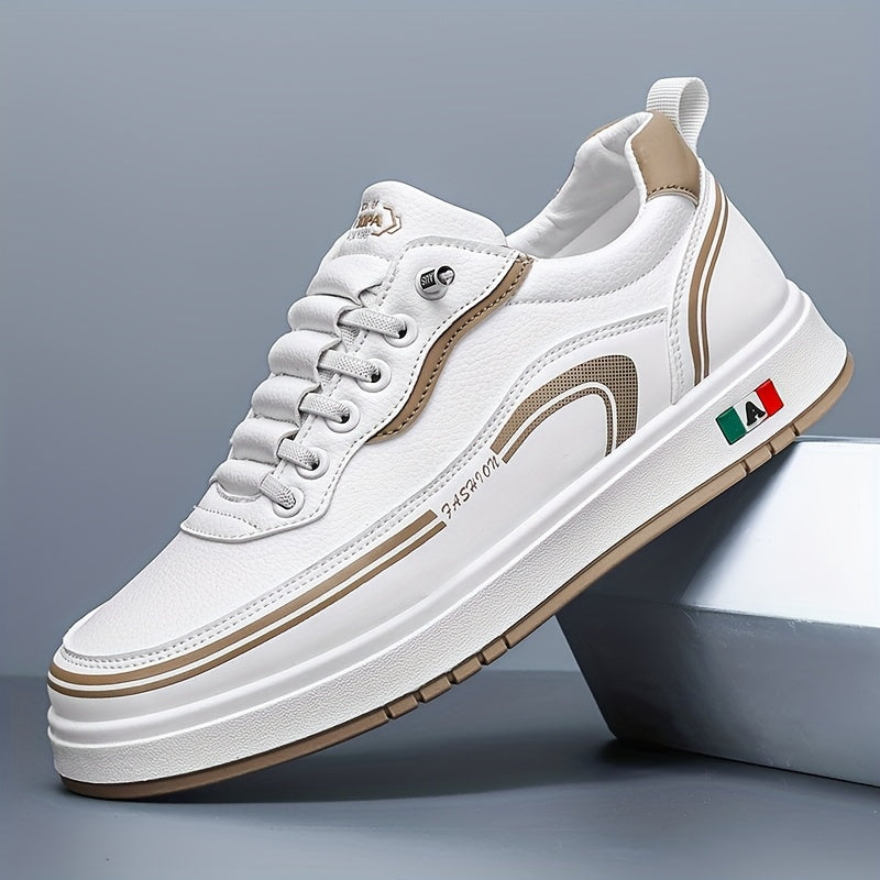 FC06 Men'S Casual Sneakers - Black & White Low-Top Lace-Up Shoes with Italian Flag Design, Faux Cover Upper, Cushioned PVC Sole, Breathable Fabric Lining for All-Season Comfort, Everyday Footwear, Modern Sneakers, Fabric Line