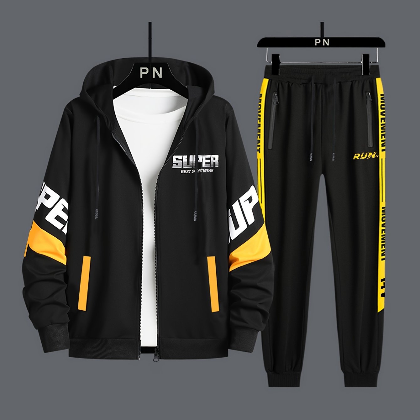 Classic Men's Athletic 2Pcs Tracksuit Set Casual Full-Zip Sweatsuits Long Sleeve Hoodie And Jogging Pants Set For Gym Workout Running
