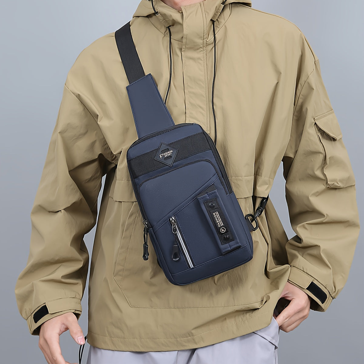 1pc Men's New Large Capacity Bag, Multilayer Storage Crossbody Bag, Trendy Fashion Chest Bag