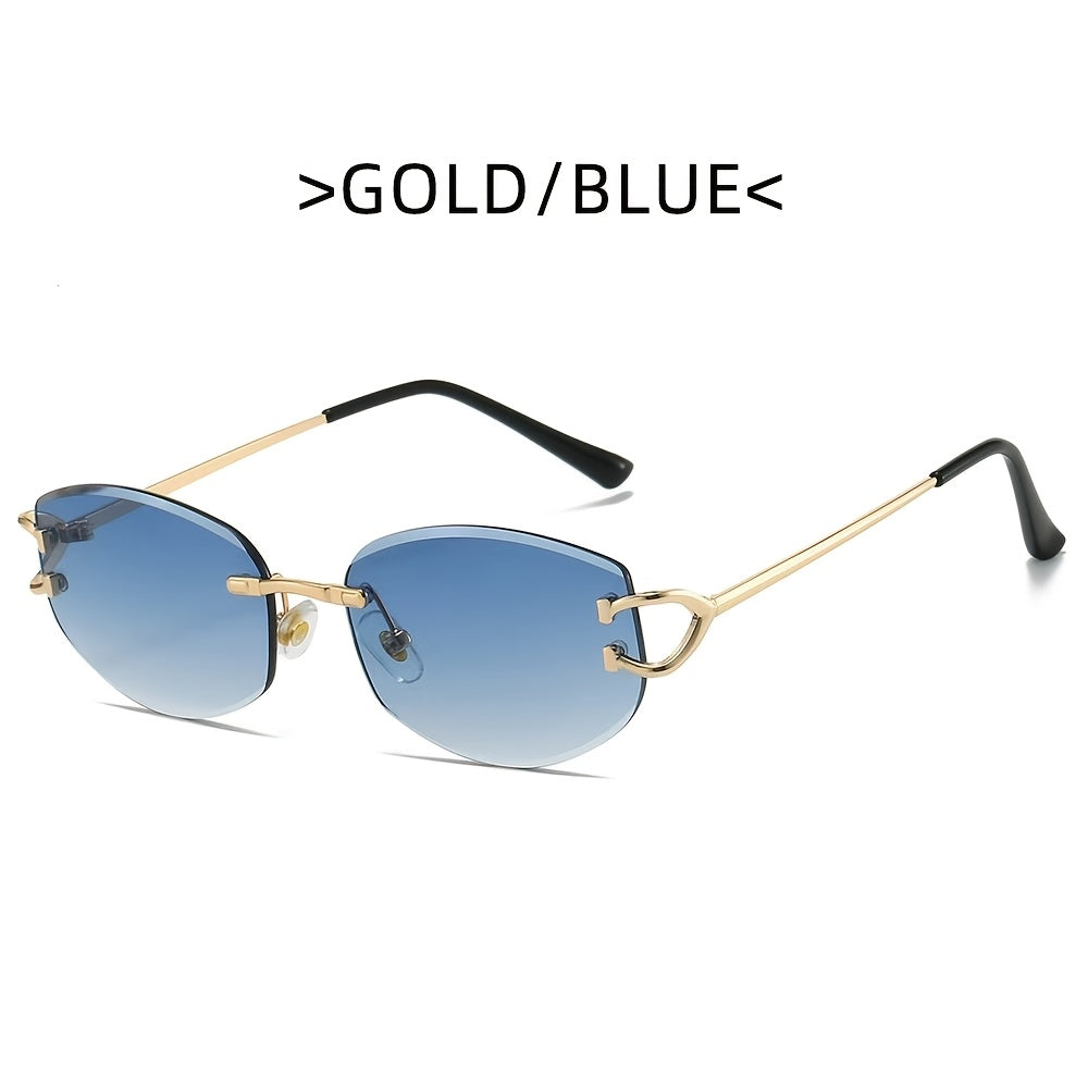 Photochromic frameless fashion glasses European and American fashionable for men and women using metal eyeglass hinges PC lenses ladies and gentlemen high-end personality glasses daily trendy versatile holiday party street ph