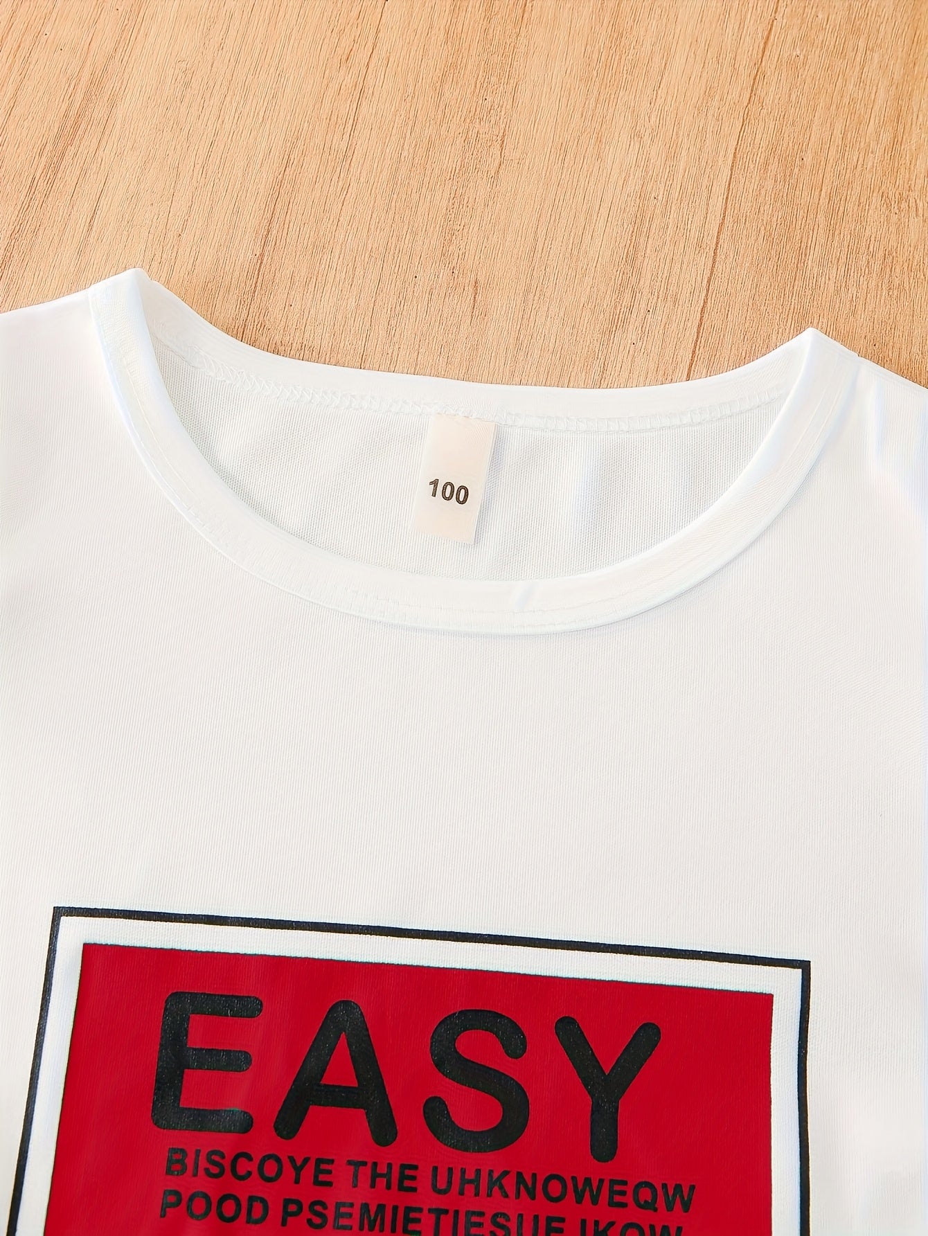 Boys' 3pcs Set White Crew Neck T-Shirt with EASY Lettering & Green Elastic Waist Shorts & Green Crossbody Bag Casual Comfortable Outdoor Outfit, Gift Idea, Perfect for Outdoor