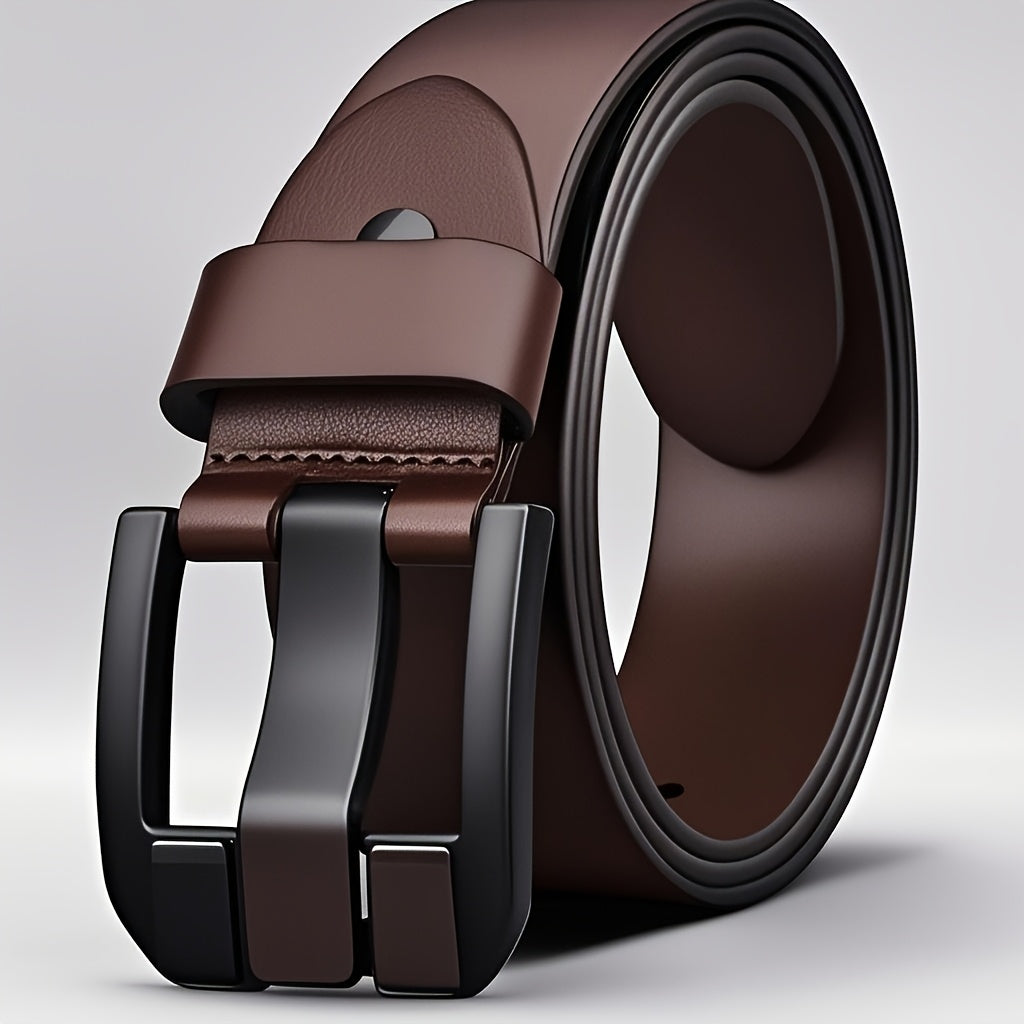 Men'S Genuine Leather Belt with Alloy Buckle - Elegant Black Design, Medium Width for Business & Casual Wear, Sweat-Resistant, Durable Alloy Buckle, Perfect for Waist Size, All-Season Use, Ideal for Jeans & Formal Attire, For