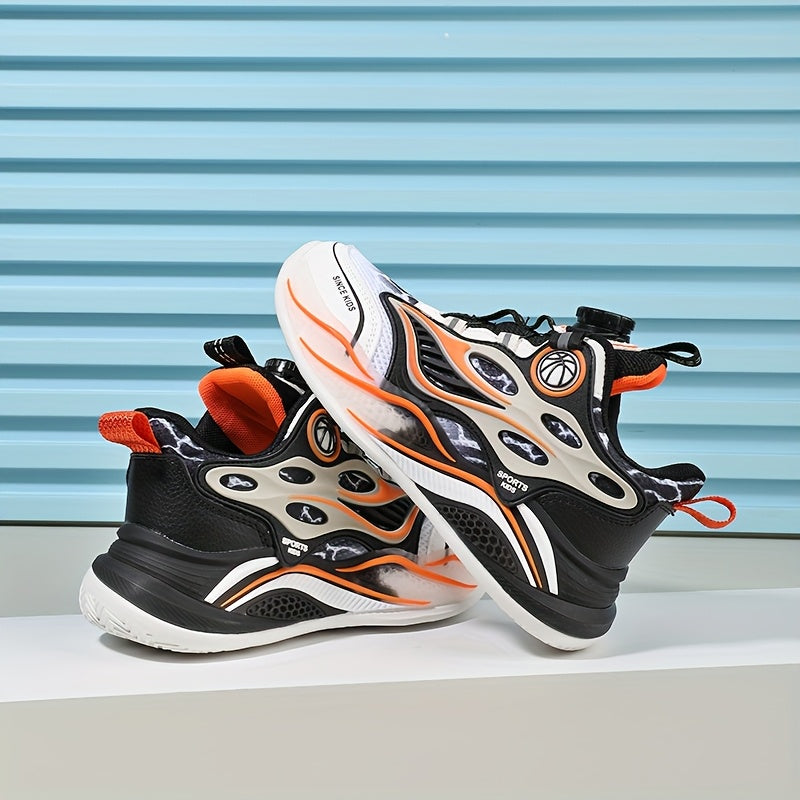 Kids' Trendy Athletic Sneakers - Breathable Running Shoes with Rotating Buckle, Plaid Pattern, Low-Top Design for Boys, All-Season Comfort, Casual Streetwear Sneakers|Trendy Kids' Shoes|Breathable Fabric Uppe