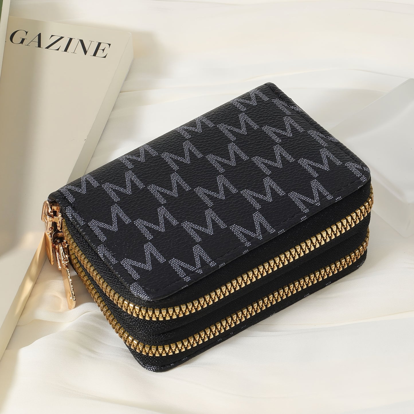 New Retro Printed Women's Minimalist Short Wallet With Double Zippers Around, Fashionable Coin Wallet, Credit Card Storage Bag, Simple And Casual Multi Card Holder
