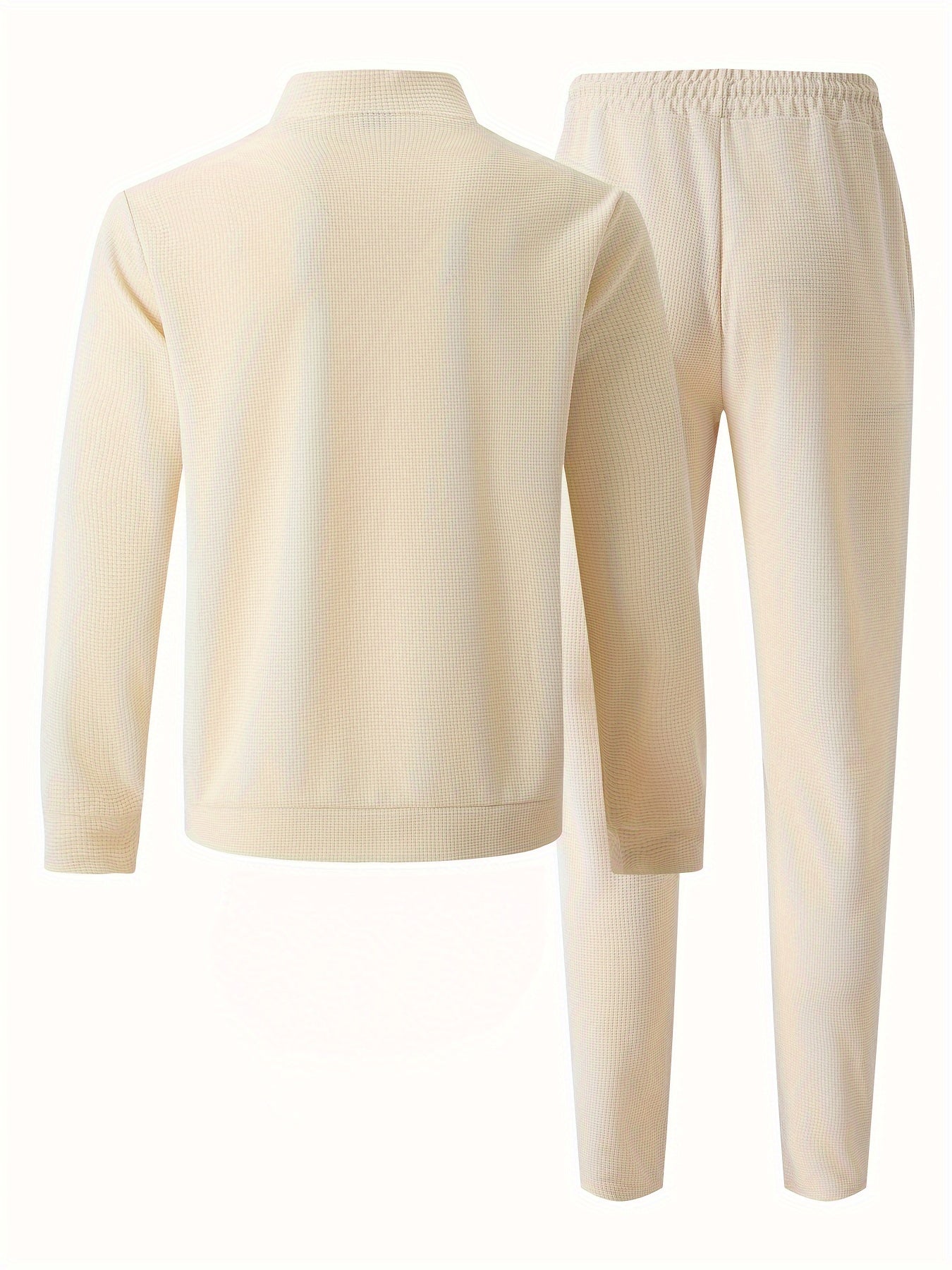 Baseball Collar Jacket and Pants Set in Waffle Fabric