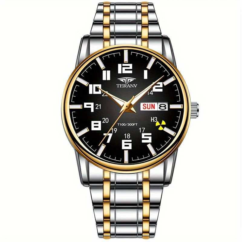 1pc New Stainless Steel with Digital Men's Watch Calendar Week Display Fashion Trend Life Travel Luminous Casual Sport Business Watch Ideal for Birthday Gifts Holiday Gifts Gifts