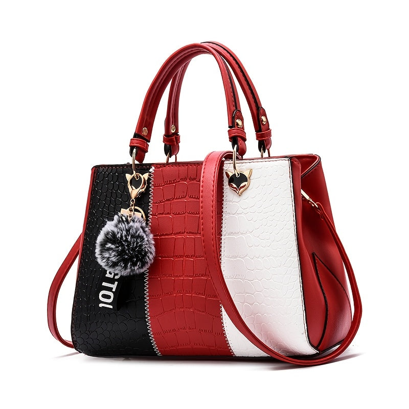 Cocogigi Elegant Women'S Crocodile Pattern Handbag with Removable Strap, Large Capacity, Black & White Design, Stylish Handbag for Mom, Friend, Or Gift, Crocodile Texture