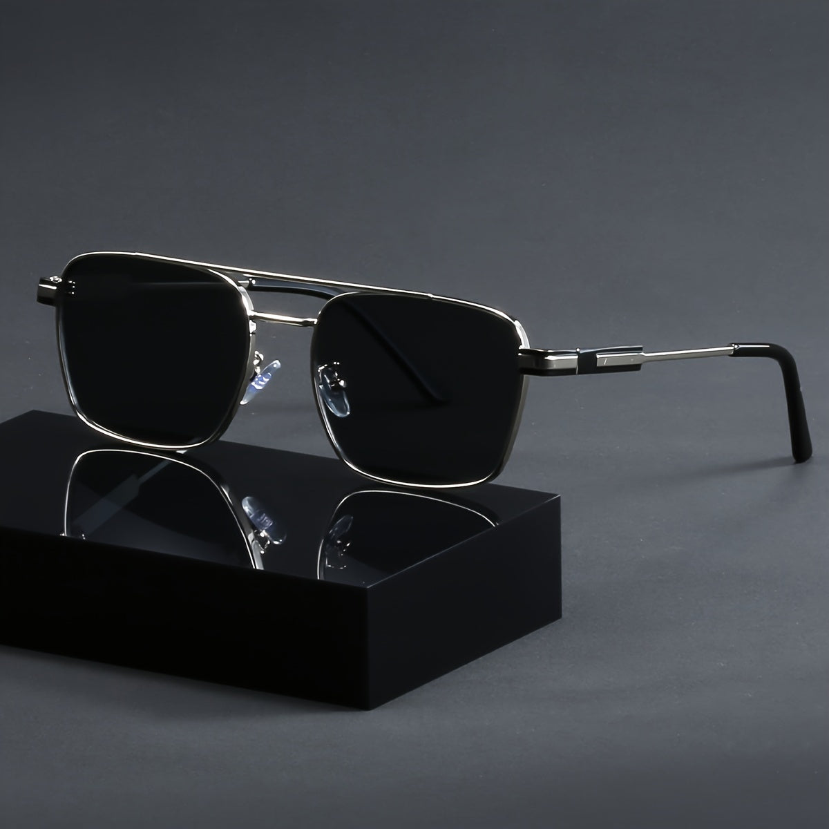 1pc Men'S Full-Rim Pilot Glasses - Stylish Black Frame with Chrome Accents, Polycarbonate Lenses, Perfect for Casual & Business Attire, Everyday Fashion Glasses | Pilot Style | Durable Glasses