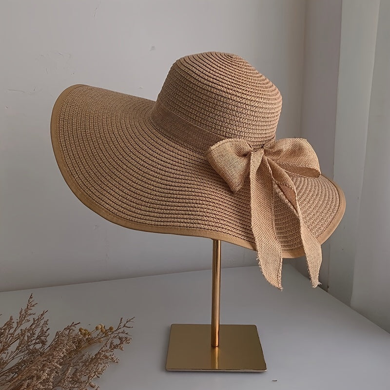 Chic Wide Brim Straw Sun Hat for Women - Summer Beach & Travel Cap with Adjustable Drawstring, Breathable Paper Material