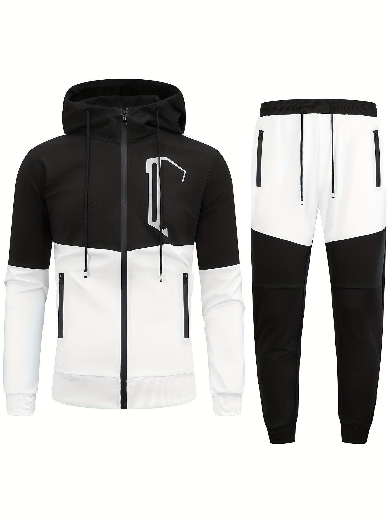 Men's Sports Casual Multi-pocket Workwear Suit Men's Spring and Autumn Hooded Patchwork Cardigan Sweatshirt Suit Men's Running Suit Fitness Suit Home Wear