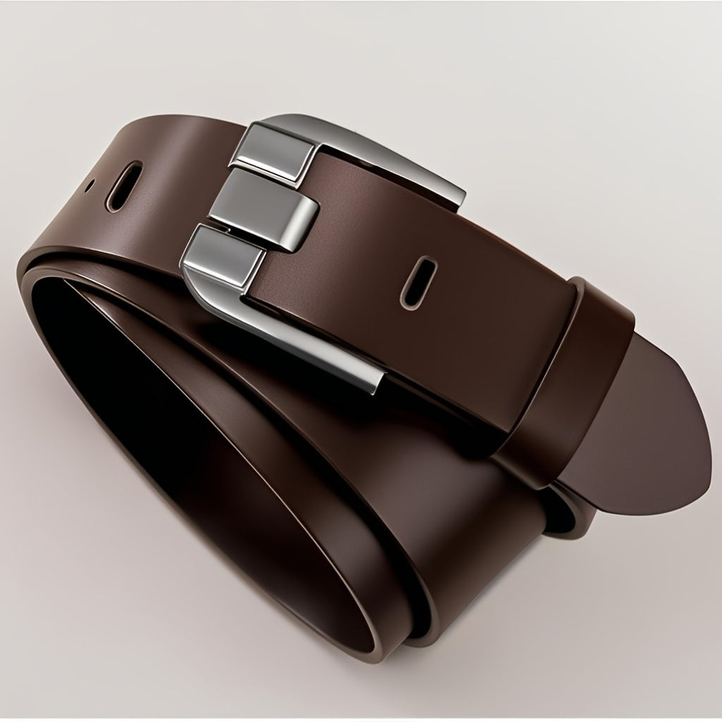 Men'S Genuine Leather Belt with Alloy Buckle - Elegant Black Design, Medium Width for Business & Casual Wear, Sweat-Resistant, Durable Alloy Buckle, Perfect for Waist Size, All-Season Use, Ideal for Jeans & Formal Attire, For