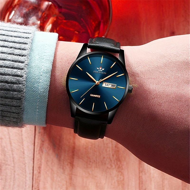 FOURRON Men's Luxury Stainless Steel Quartz Watch with Date & Calendar - Luminous, Fashionable Casual Design for Business, Travel & Casual Attire - Perfect Birthday Or Holiday Gift Valentine's Day
