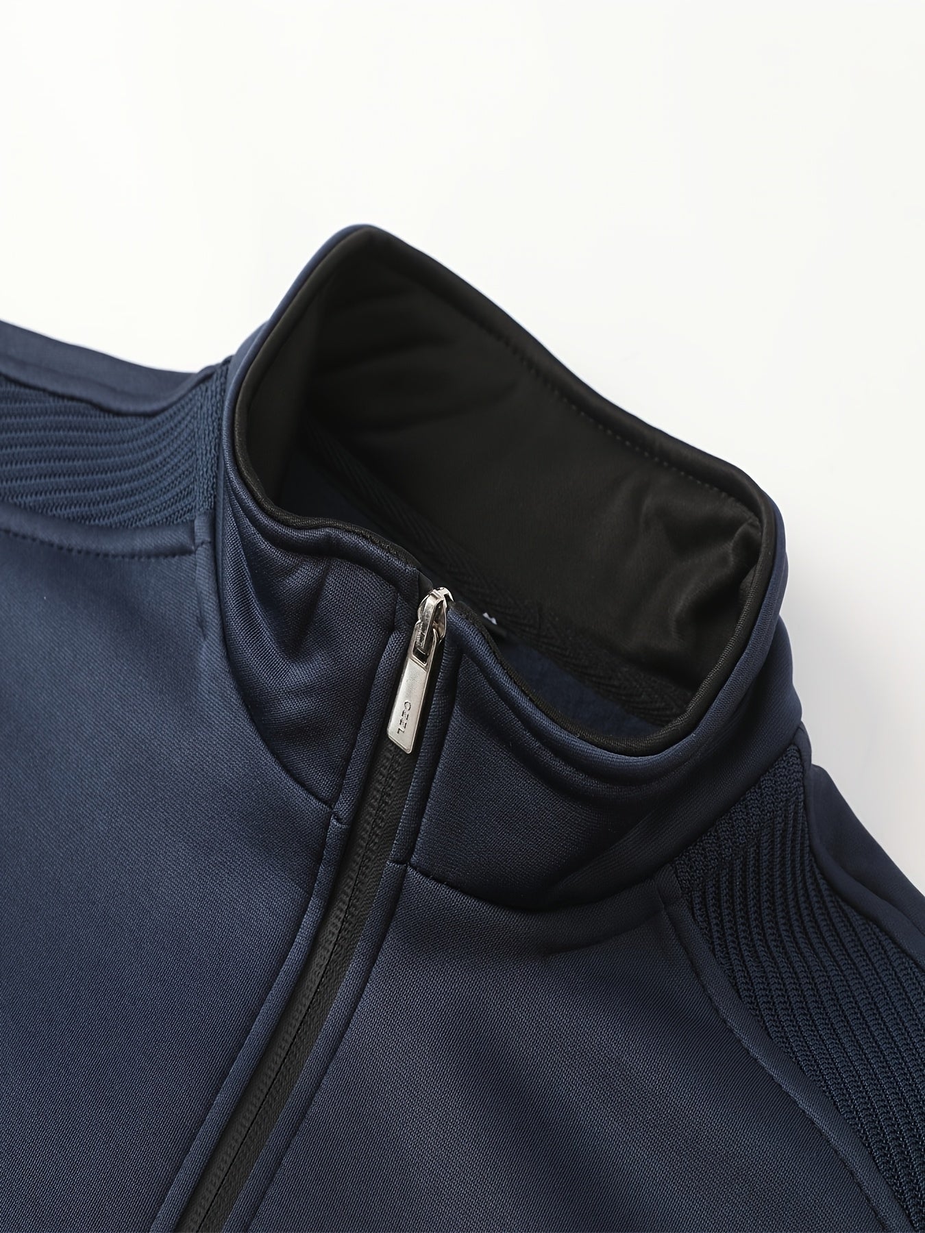 2025 Men'S Athletic Set - White & Black, Long Sleeve, Collared, Non-Stretch Fabric, with Pockets, for Spring/Fall, Casual Sportswear, Casual Sportswear|Modern Athletic|Pocketed Jacket