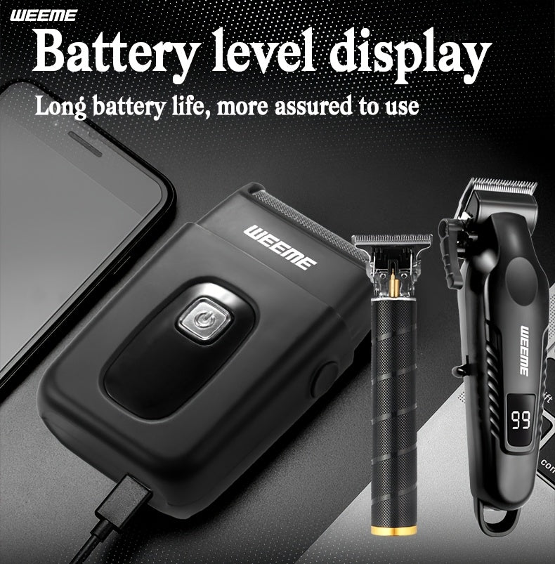WEEME Men'S Grooming Three-Piece Set Multifunctional Electric Clipper Trimmer with Alloy Stainless Steel Blade Three-Speed Adjustment USB Fast Charging LCD Power Display Ultra-Long Battery Life Essential for Home Travel Car B