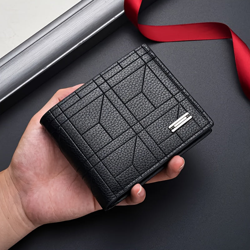 1pc Stylish Men’s Synthetic Leather Wallet with Multiple Card Slots – Black Geometric Design, Perfect for Business & Daily Use, Ideal Christmas Gift for Him