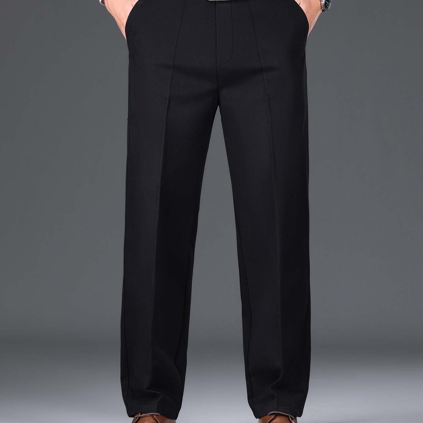 1pc Classic Fit Men'S Dress Pants - 100% Cotton, Solid Color, Non-Stretch, Regular Length, for Autumn/Winter - Business Casual Style