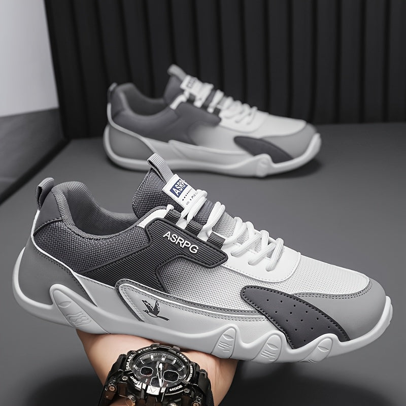 Men's Breathable Low-Top Casual Sneakers - Sporty Lace-Up Walking Shoes with Navy/White/Golden Accents, All-Season Outdoor & Everyday Comfort, Durable Fabric Upper & PVC Sole, Comfortable Footwear, Sleek Shoe Design, Lightwei