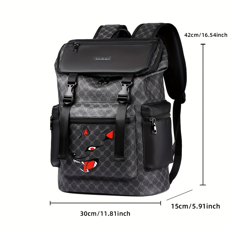 Men'S Stylish Black Backpack with Shark Graphic - Lightweight, Large Capacity, Multi-Functional Shoulder Bag for Travel, Commuting, School - Durable PVC Material, Sports & Fitness Design, Backpack for Travel